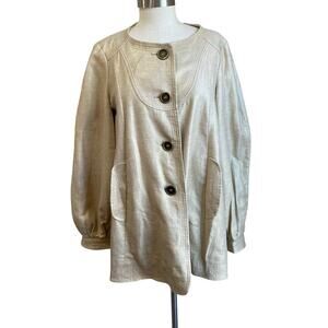 Burberry London Gold Metallic Cotton Linen Collarless Swing Style Jacket Sz 8R